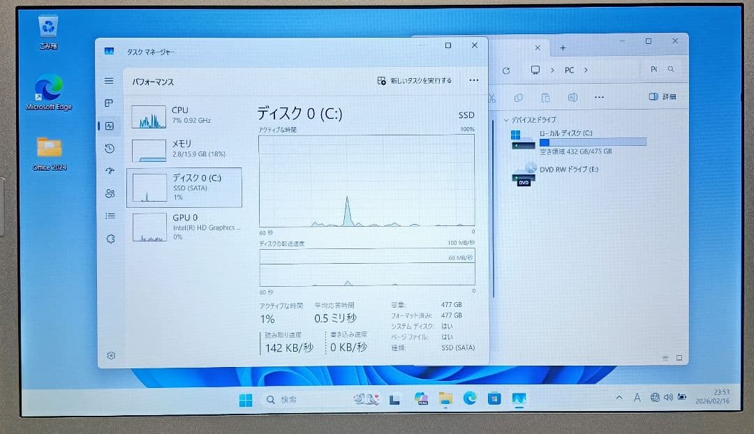Windowsノート本体 Panasonic Let'snote Corei7 16GB SSD512GB