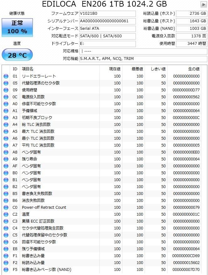 SSD 1TB M.2 SATA 内蔵型 約3500時間 動作保証