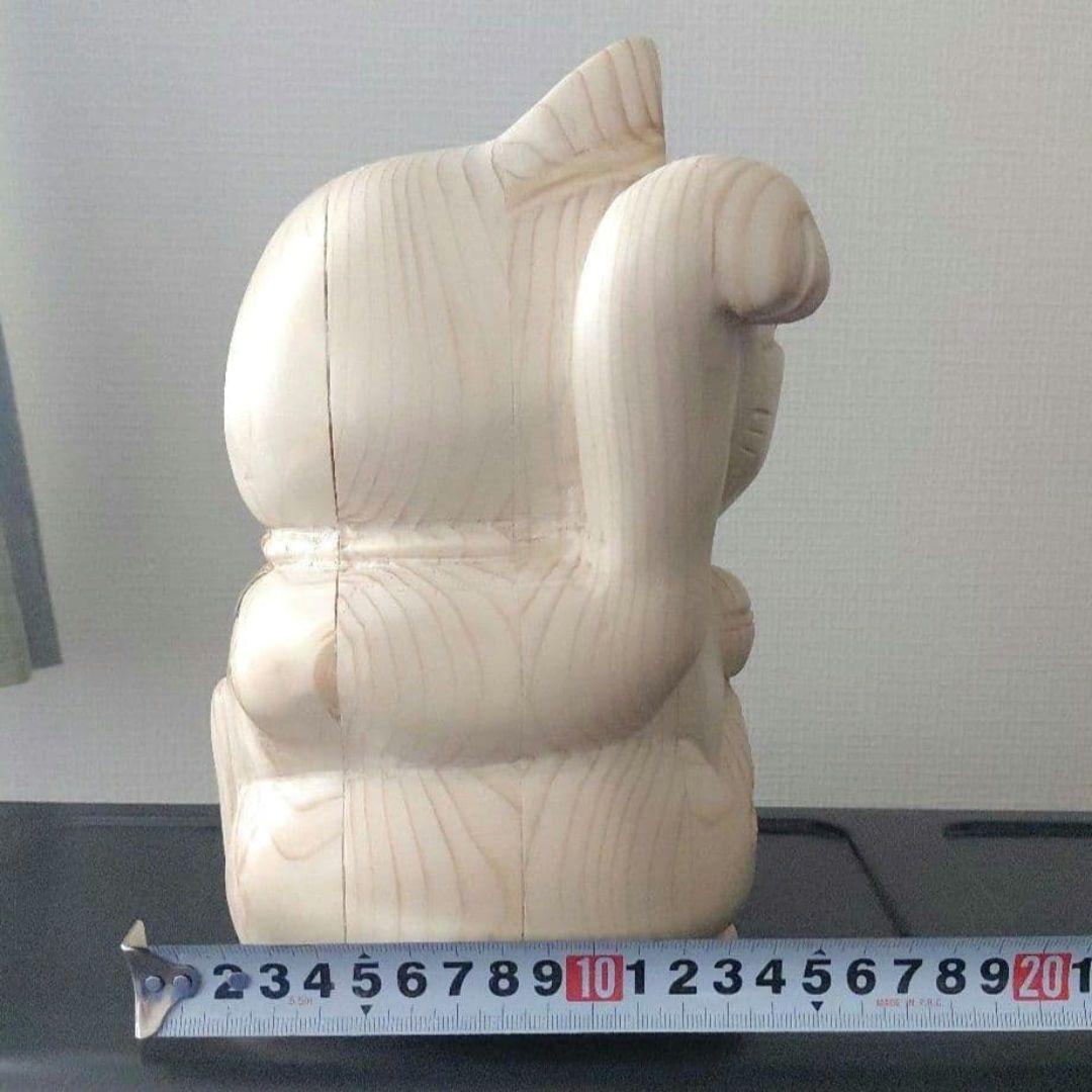 招き猫　木彫り　ハンドメイド