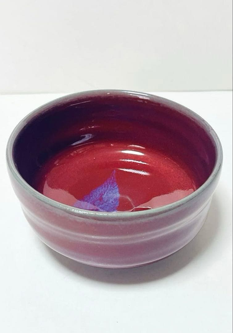 新品 オーダー品 佐渡焼 無妙異焼 辰砂 木の葉天目茶碗 共布 共箱付き茶道具