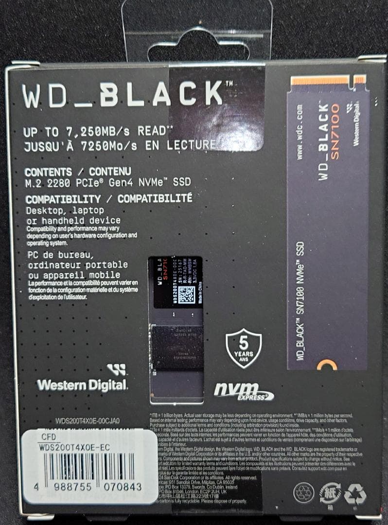 WD_Black SN7100 M.2 NVMe SSD 2TB 未開封未使用