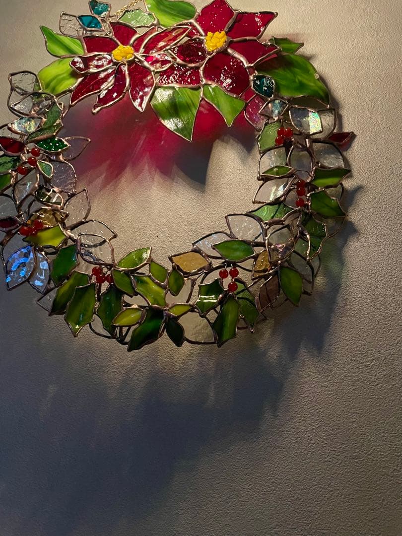 受注作品　ステンドグラス　クリスマス　リース