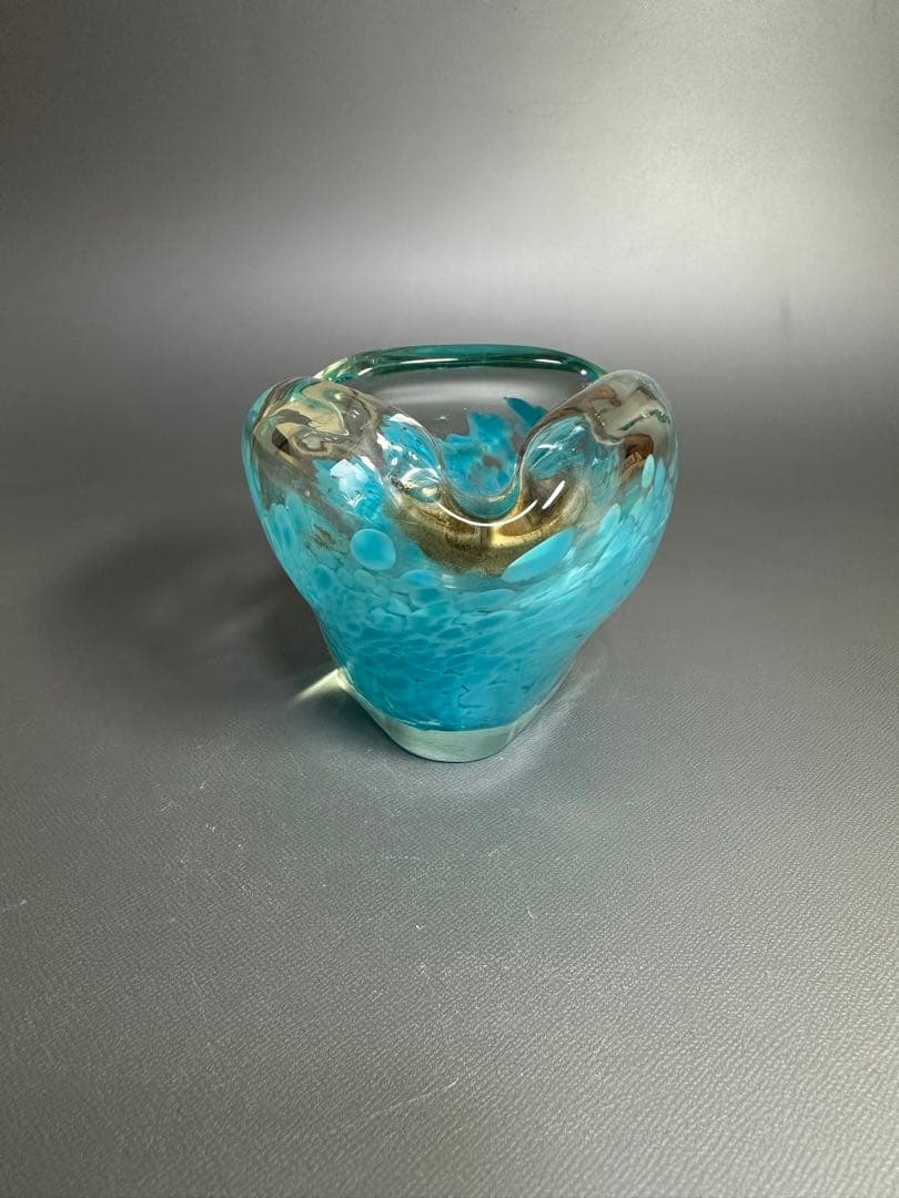 青吹雪紋様　ガラス　灰皿　物入れ　大正ロマン　美品