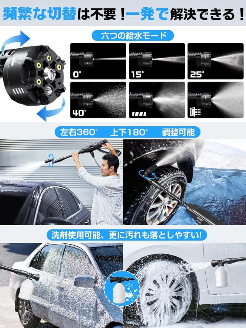 ✨洗車用✨高圧洗浄機 コードレス 充電式 8MPa 20000mAh ケース付