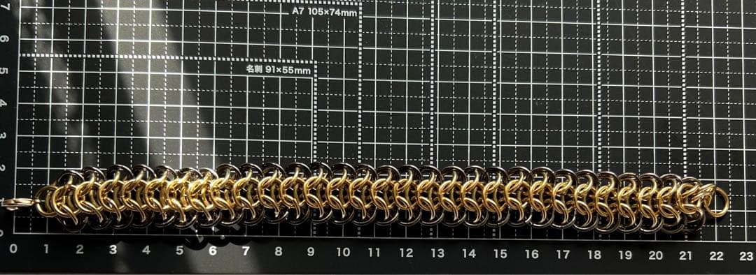 ハンドメイド　ブレスレット　チェインメイル　3色幅広編み込み