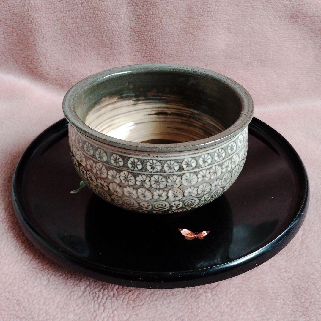 雲林院 宝寿 作 三嶋焼 三島手 印花 茶碗 茶道具 抹茶