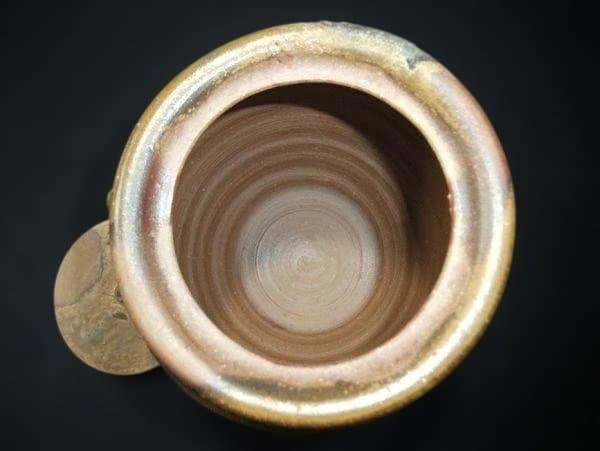 備前 耳付 水指 備前陶安苑 「松笠行範」 焼き締 茶道具 未使用 共箱