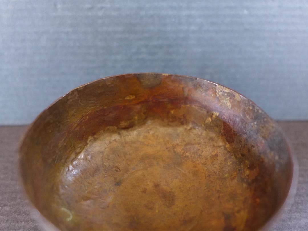 時代物　江戸期　黄銅製高杯　お歯黒道具・嫁入り道具　表面打刻模様入　金工品　骨董