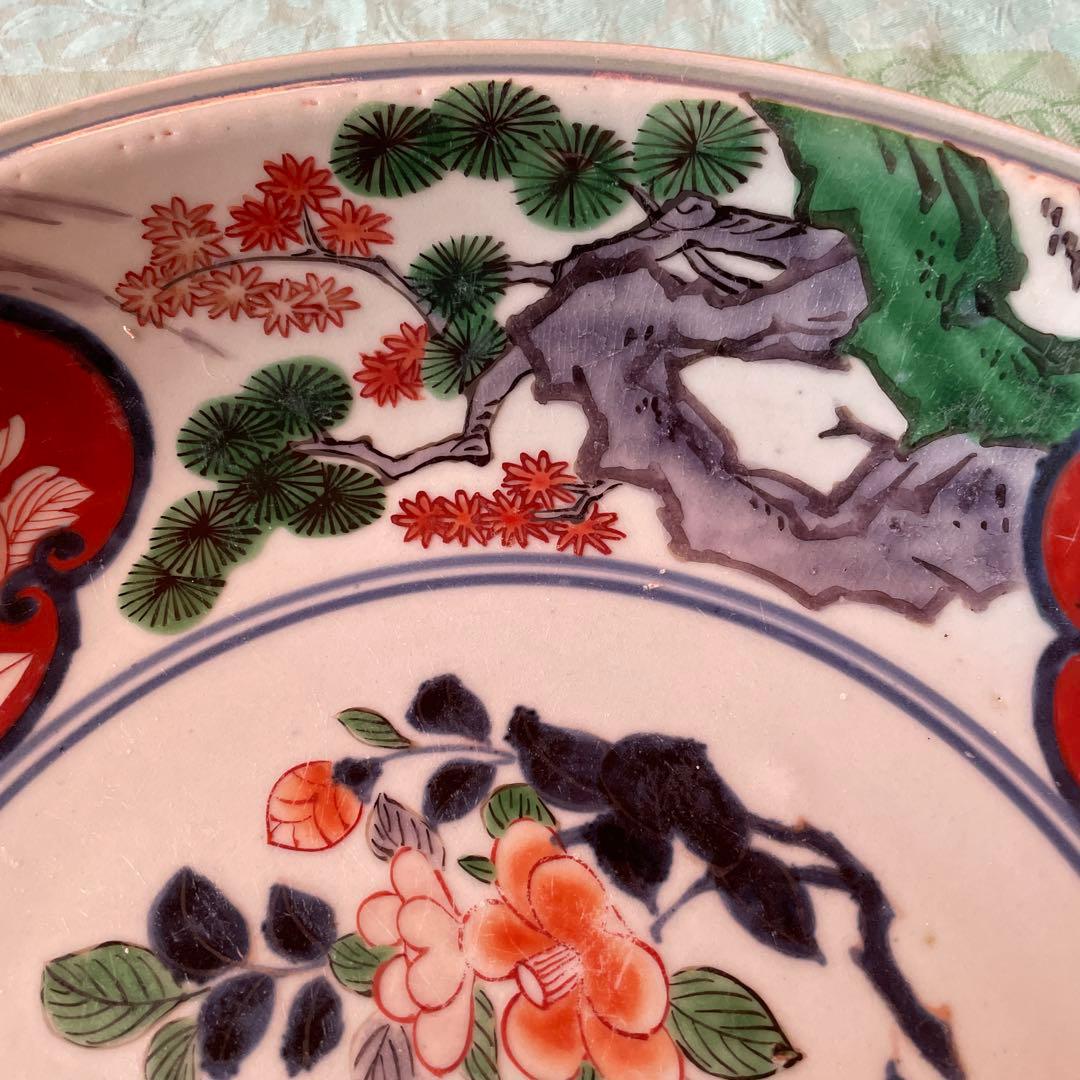 幕末明治　染付　色絵　草花紋　大皿