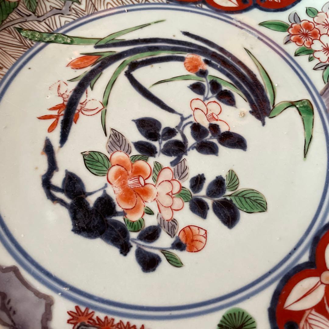 幕末明治　染付　色絵　草花紋　大皿