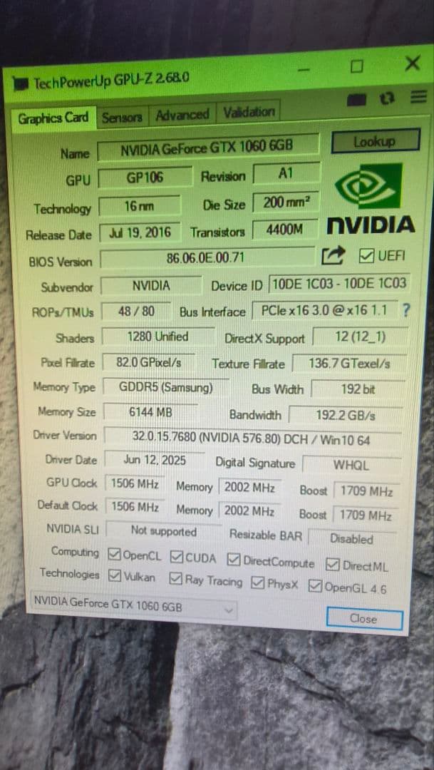 ジャンク PALIT GTX 1060 DUAL 6G 動作確認済み