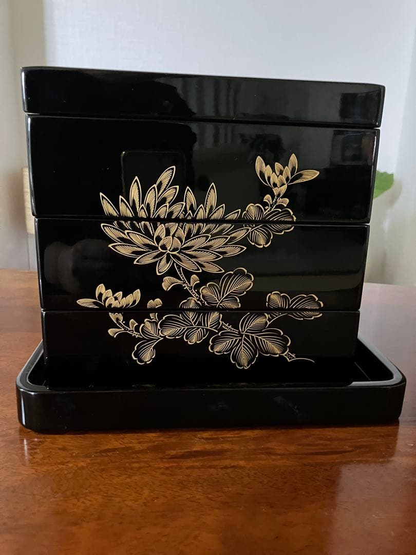 【美品】輪島塗 稲忠漆原堂 五聖蒔絵 三重箱 台付き お重/弁当箱 漆器/食器