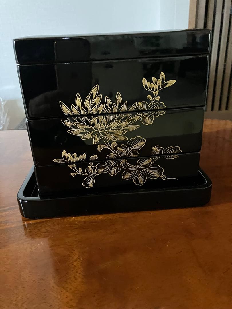 【美品】輪島塗 稲忠漆原堂 五聖蒔絵 三重箱 台付き お重/弁当箱 漆器/食器