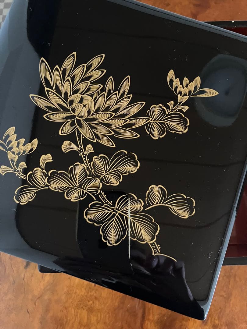 【美品】輪島塗 稲忠漆原堂 五聖蒔絵 三重箱 台付き お重/弁当箱 漆器/食器