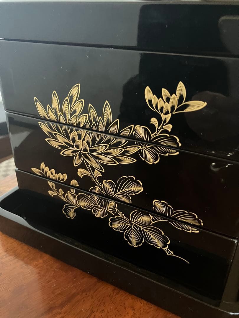 【美品】輪島塗 稲忠漆原堂 五聖蒔絵 三重箱 台付き お重/弁当箱 漆器/食器