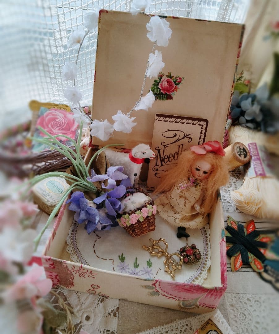 フランス アンティーク★カルトナージュ 布箱 花柄フレンチファブリック