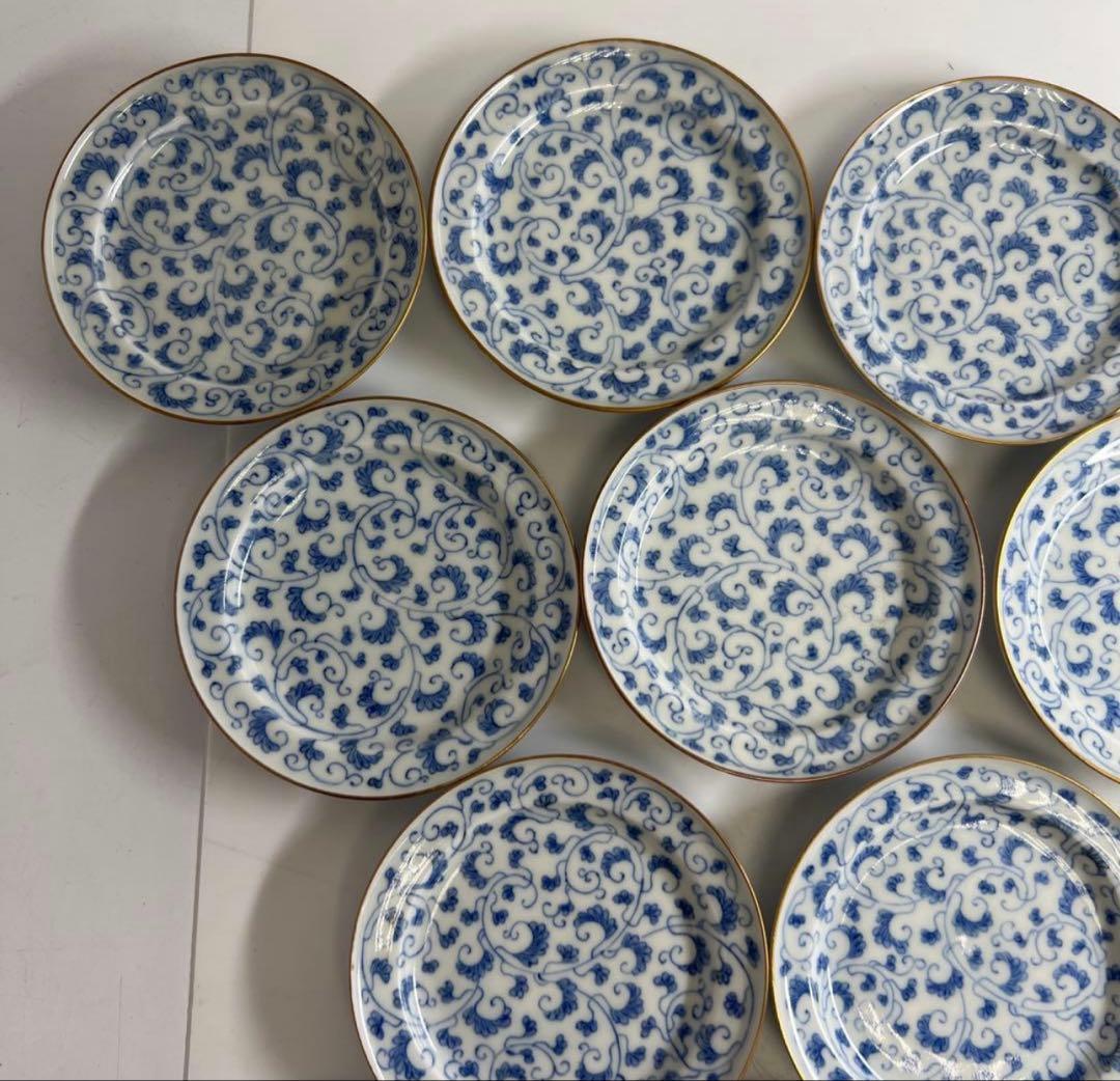 江戸中期　古伊万里唐草文　最上手　小皿20枚　木箱付　東さ8-0320☆2F