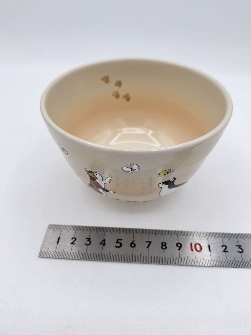 c943【新品・未使用】茶碗 仁清写 猫『あそぼ』加藤仁犀 紙箱 茶道具