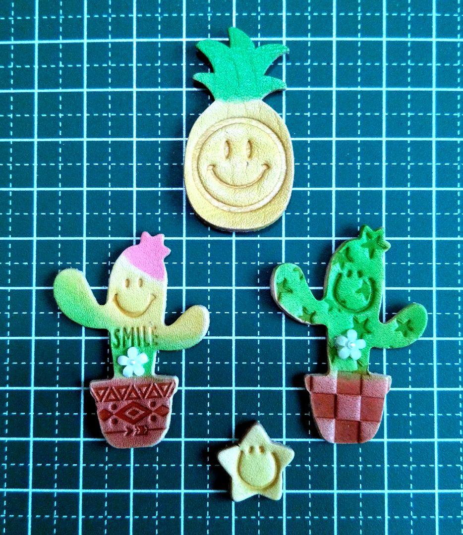 革タグ☆染色革タグ☆サボテン＆パイナップル☆SMILE☺MIXセット