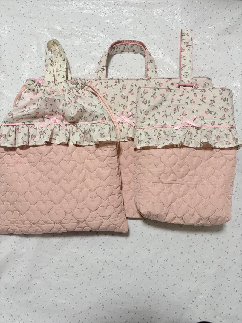 フローティングフローラ×ハートキルトレッスンバッグ上履き入れ体操服袋ハンドメイド