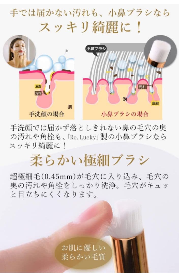 ✨Re.Lucky 毛穴 小鼻ブラシ (平型) 洗顔ブラシ 毛穴 ピンク 角栓