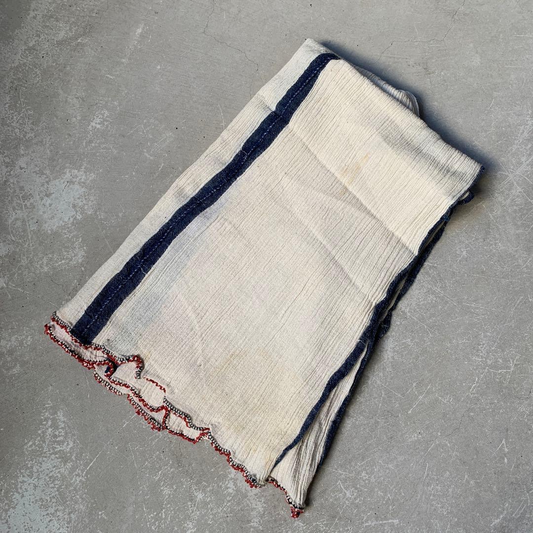 希少　トルコ　antique ショール　タオル　インディゴ　青ライン