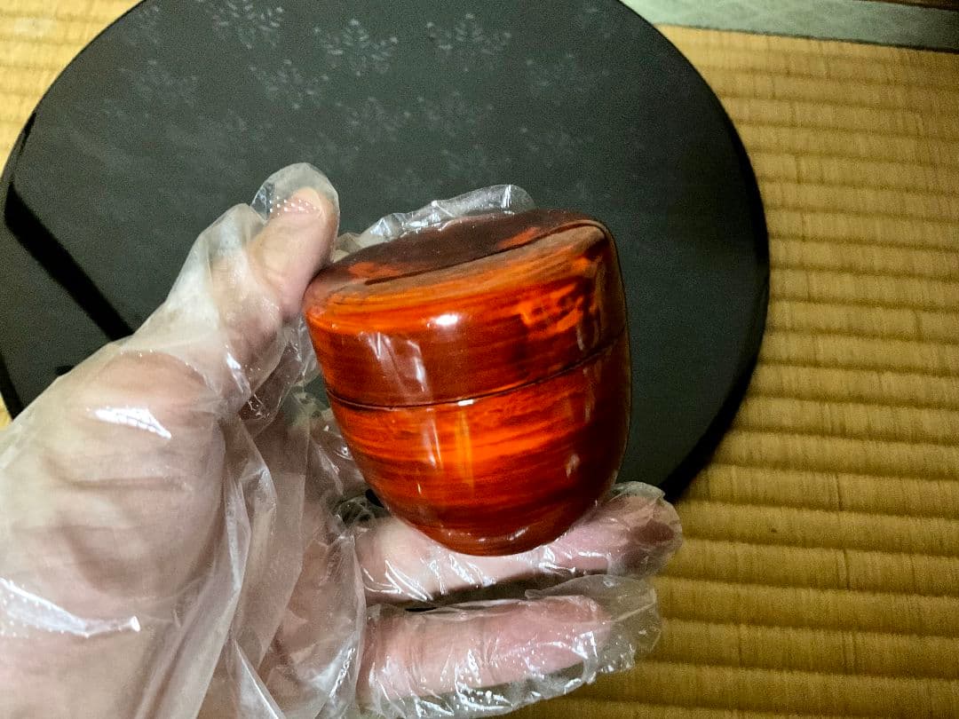 輪島塗 竹梅蒔絵　根来塗 朱塗　中棗　2点セット　仕覆付き