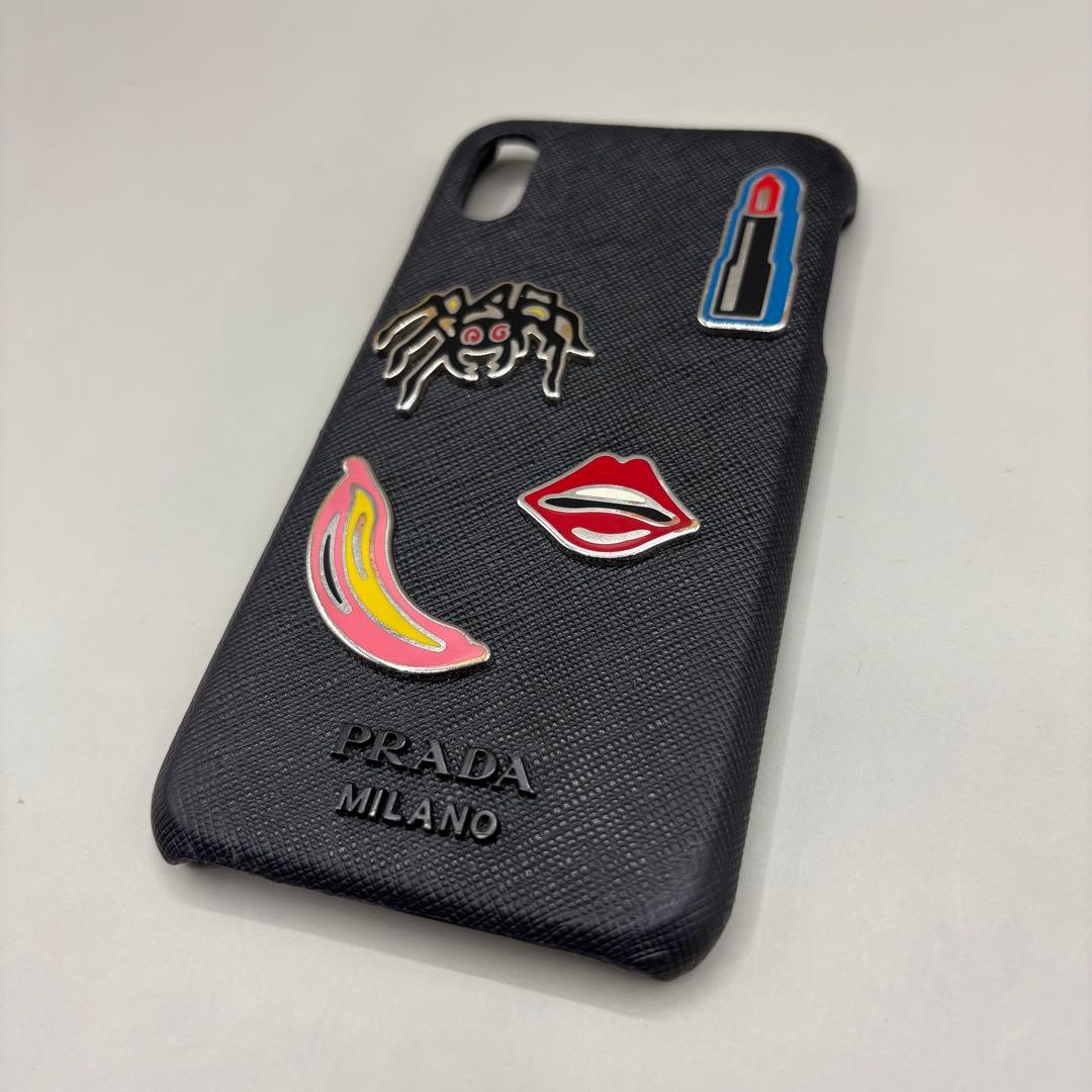 希少✨️PRADA iPhoneケース 蜘蛛 リップ サフィアーノレザー 黒