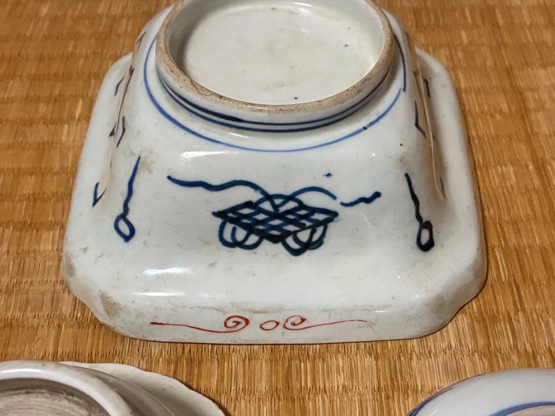 古伊万里 伊万里 色絵 金彩 四角鉢 小鉢 小皿 豆皿 三点 まとめて 時代物