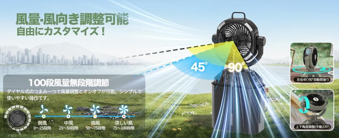 サーキュレーター ミスト加湿機能付 扇風機 充電式大容量 自動首振り　限定１個