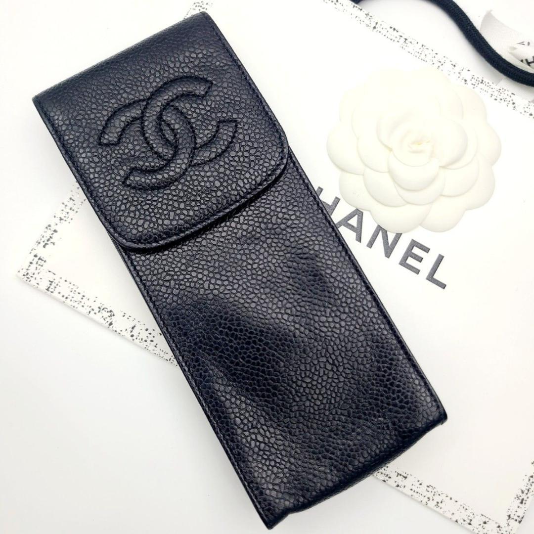 極美品 CHANEL シャネル キャビアスキン メガネケース シール 4番台