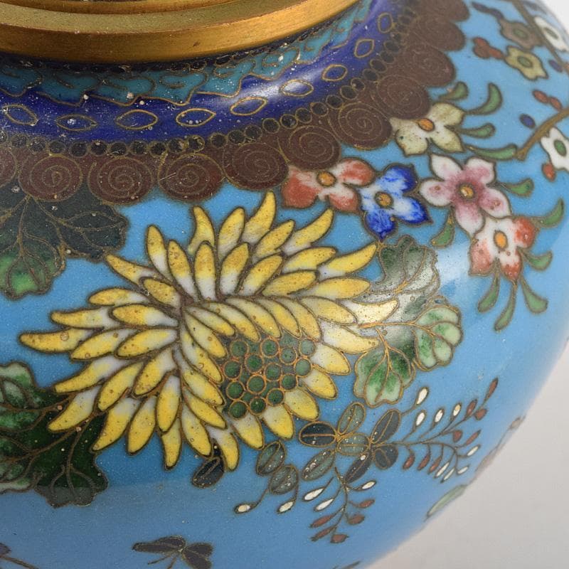 中国　古七宝琺瑯彩　花文　蓋壷　香炉　F　R9628