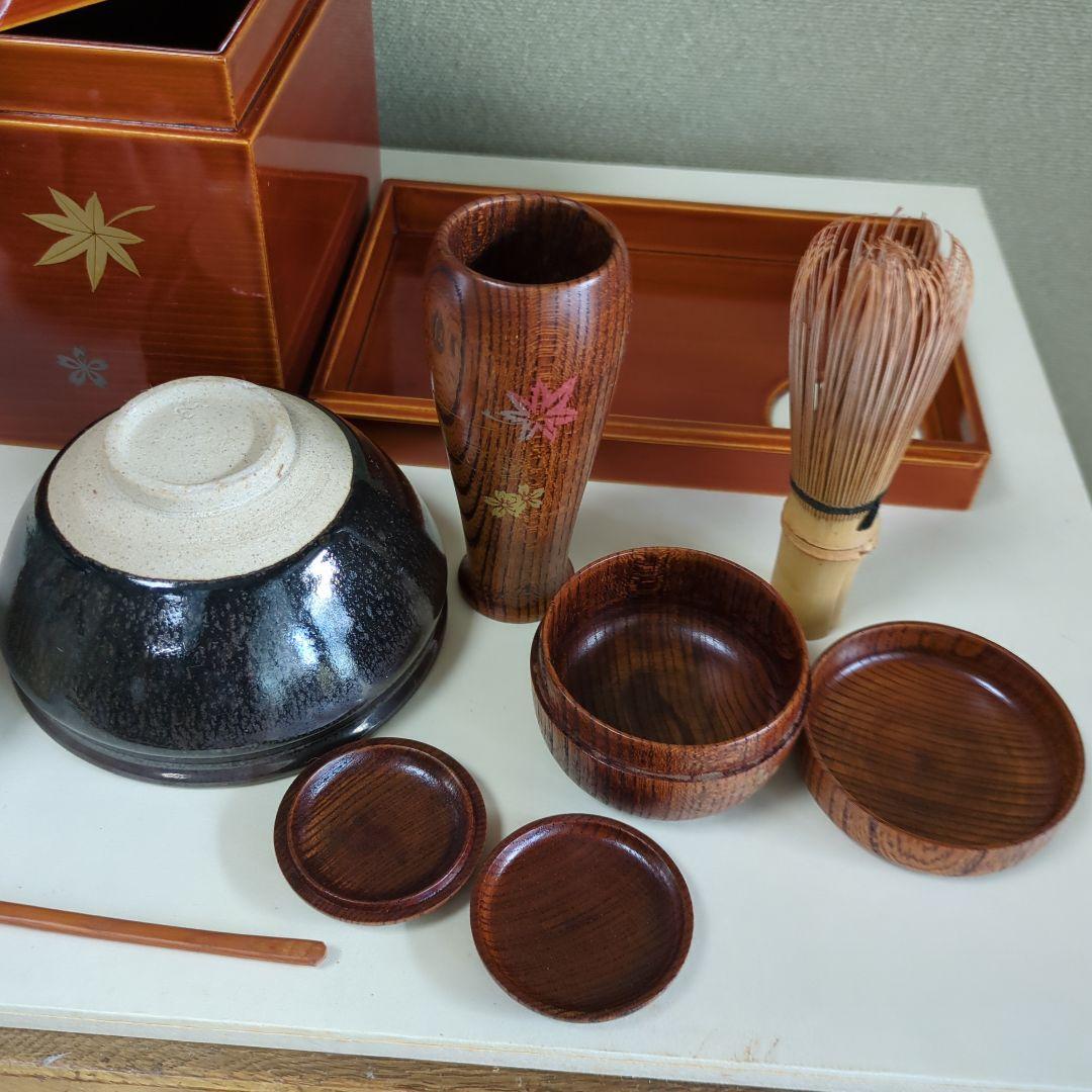 茶箱 春慶塗 桜と紅葉 セット 一式 茶道具 茶道 お点前 紙箱 いろいろ