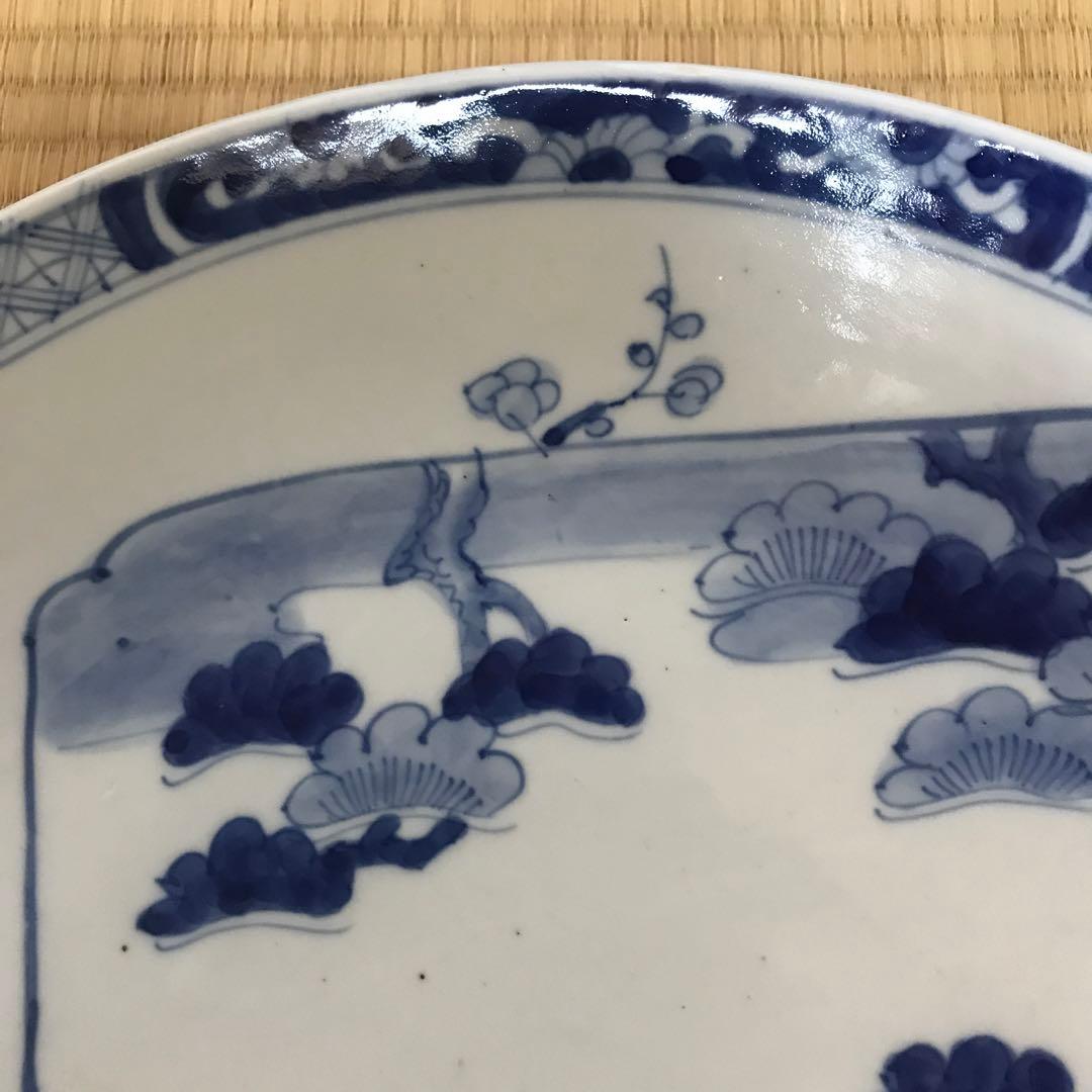 青白磁染付松竹梅鳥柄約40センチ大皿