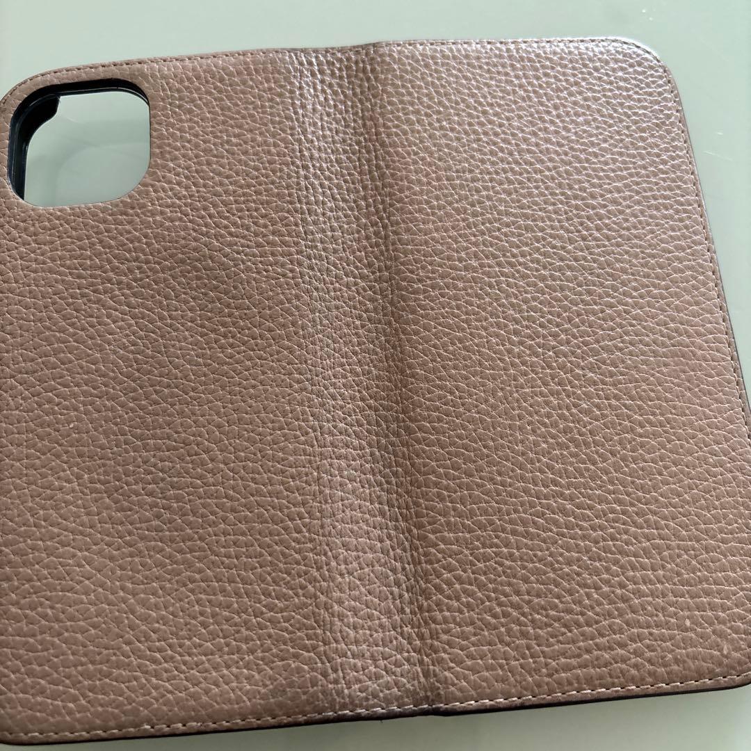 ボナベンチュラiPhone15用手帳型ケース グレージュコーラルピンク