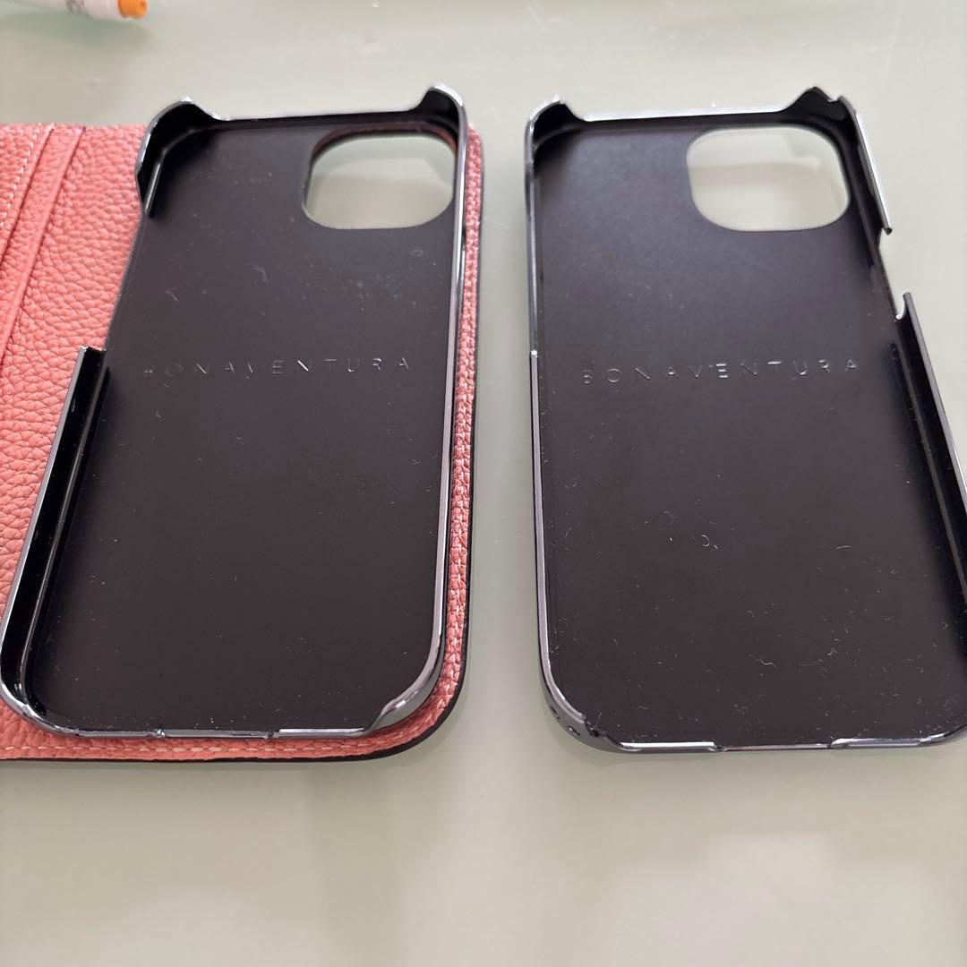 ボナベンチュラiPhone15用手帳型ケース グレージュコーラルピンク