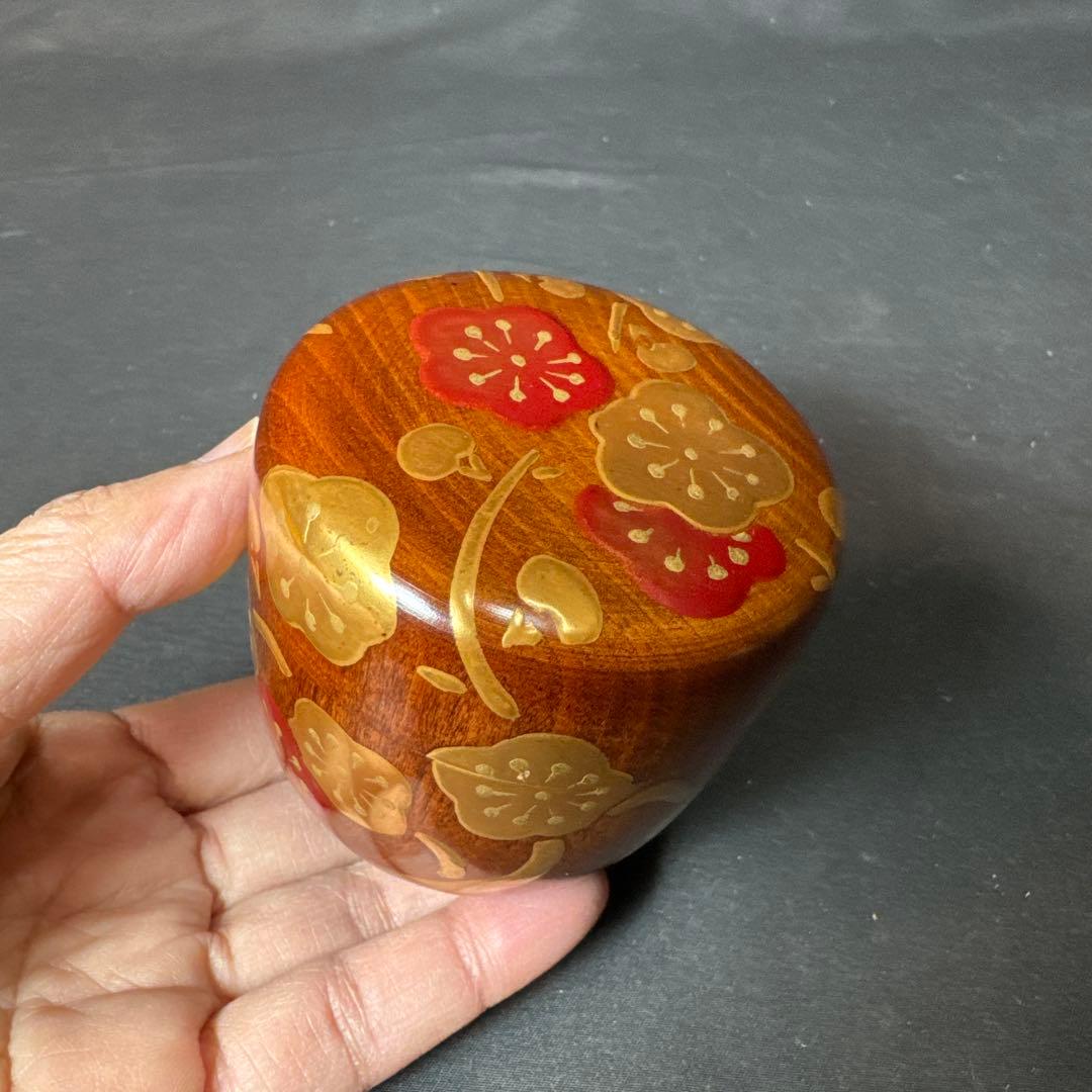 J18 送料無料　棗　木地中棗　梅　華遙　茶道具　漆芸　共箱　茶道