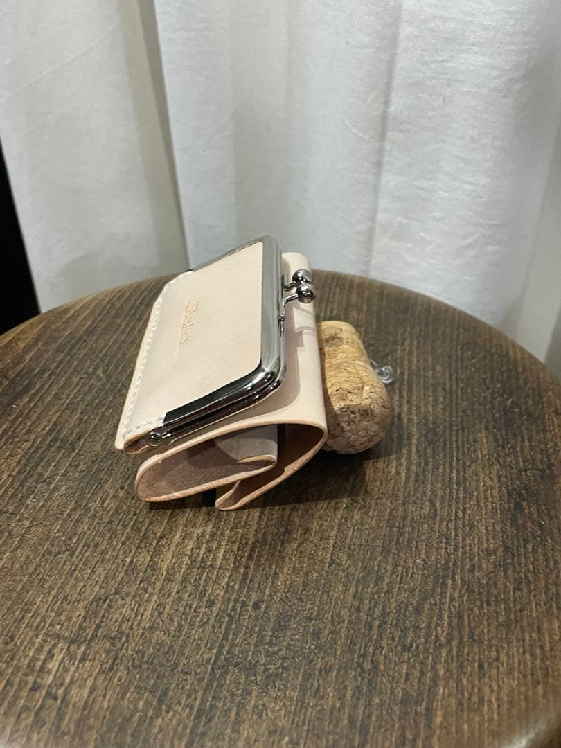 ハンドメイド　ミニがまぐちウォレット　ヌメ革　本革　レザー　革財布　プレゼント
