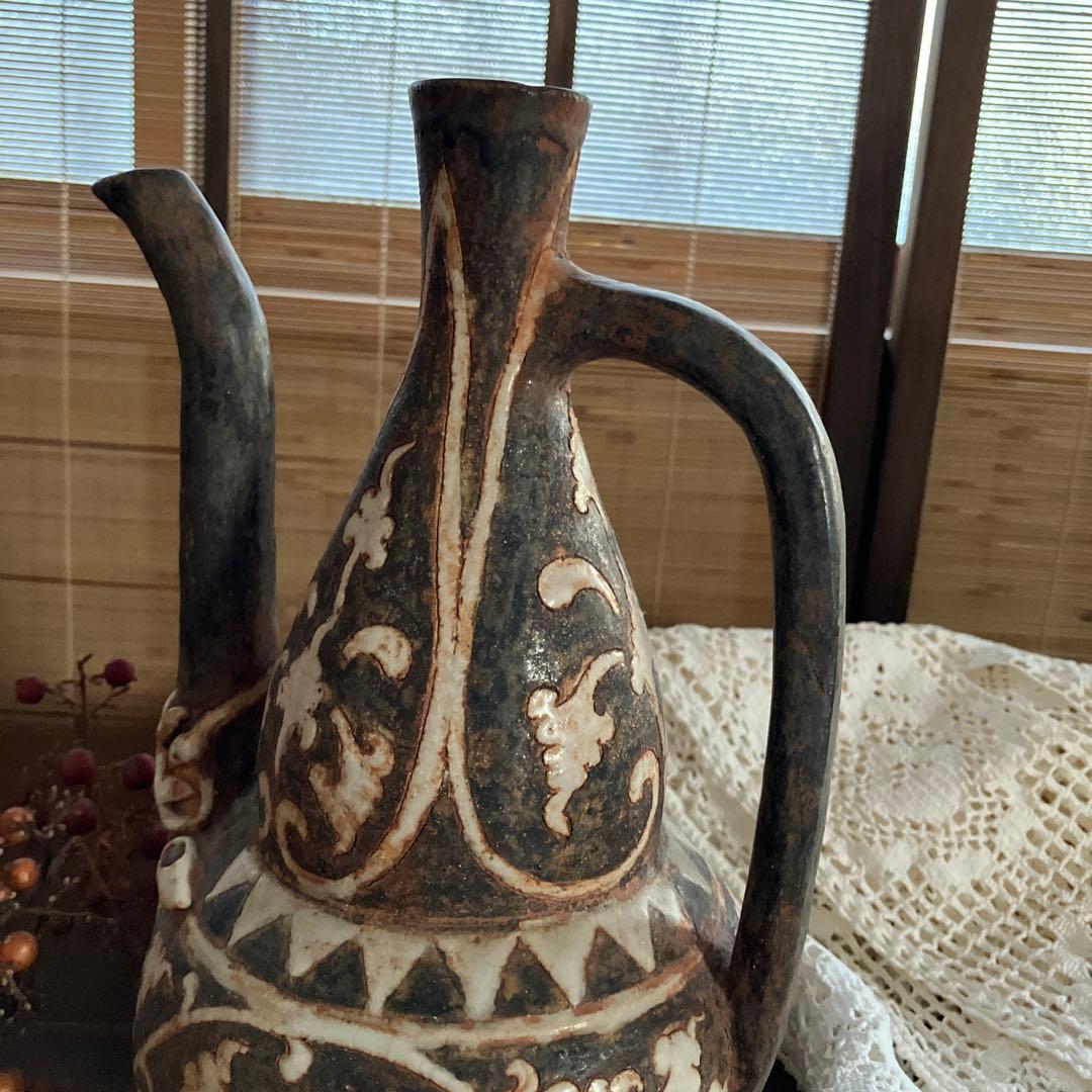 アンティーク　骨董　水差し　陶器　ヴィンテージ　唐草模様