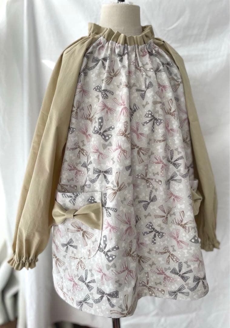 ハンドメイドスモック　size120 リボン　No.260