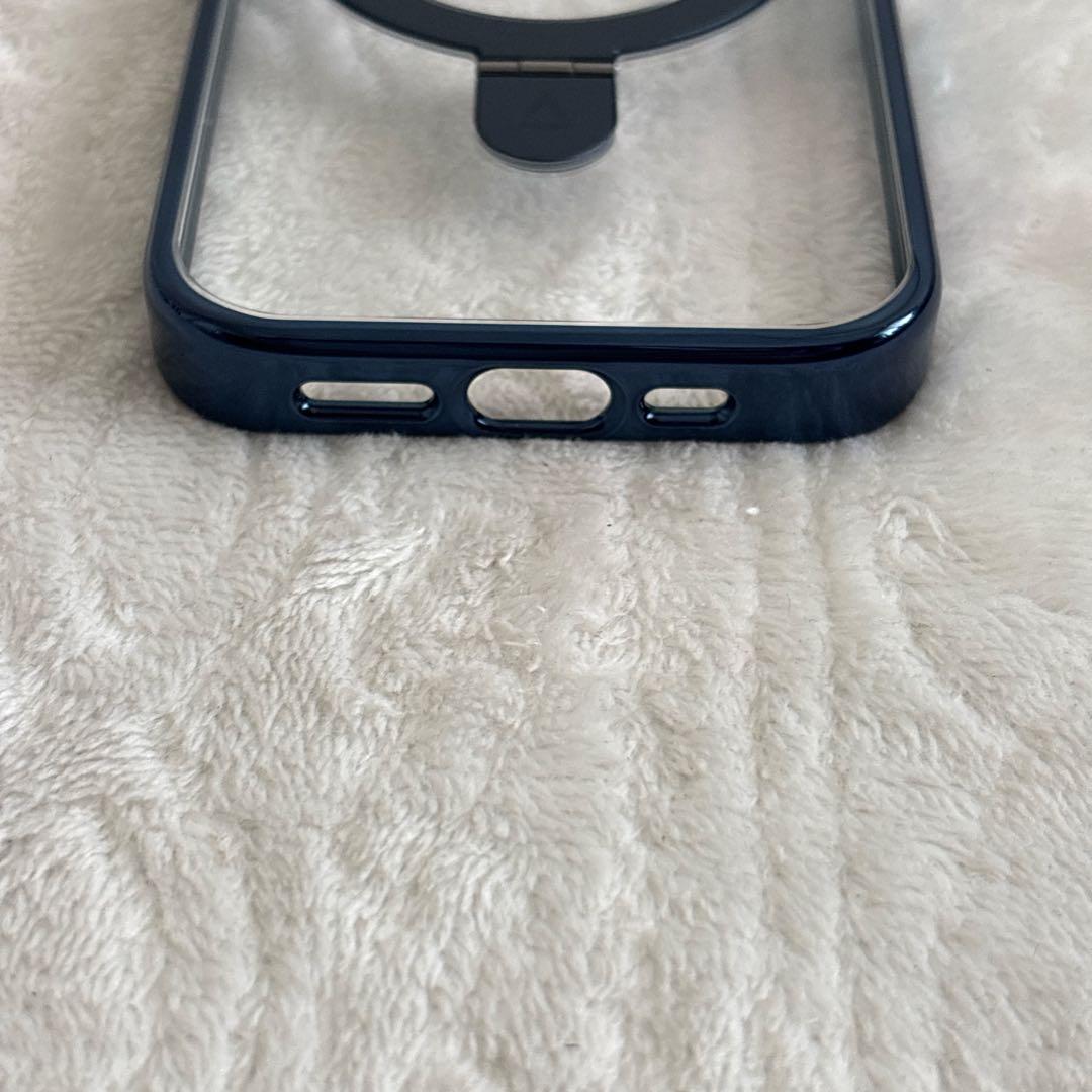 iPhone15Pro用ケース チタニウムリング付き ブルー