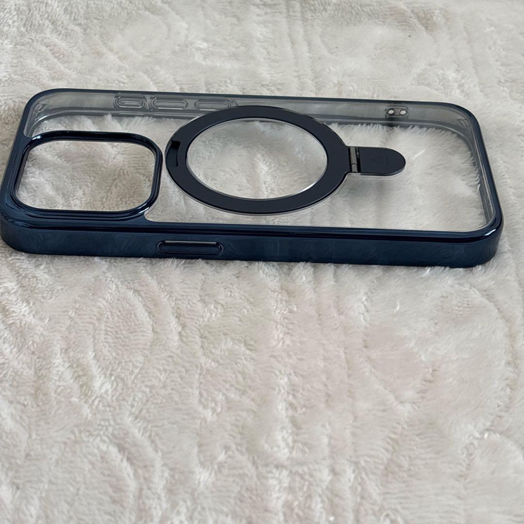 iPhone15Pro用ケース チタニウムリング付き ブルー