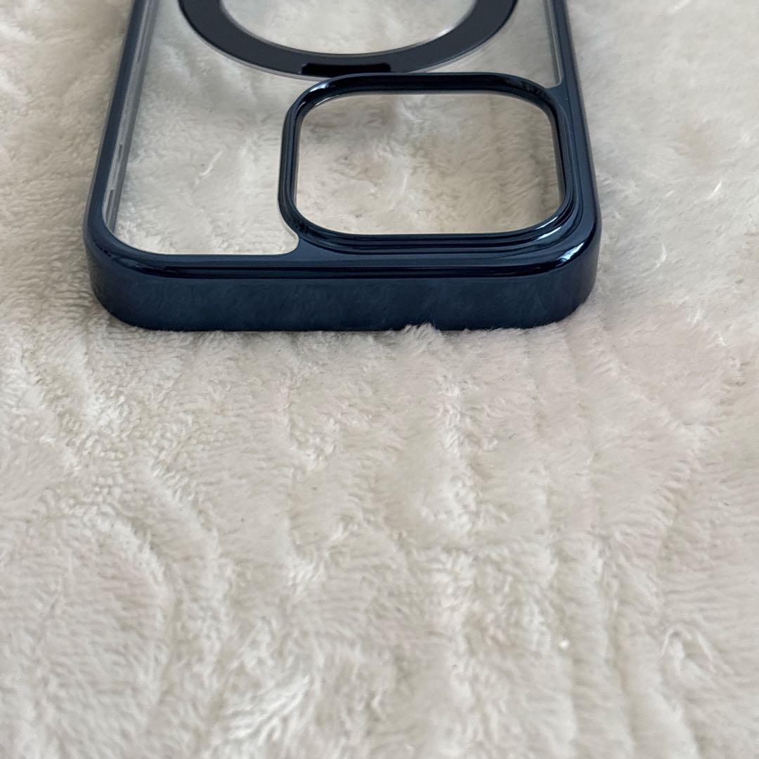 iPhone15Pro用ケース チタニウムリング付き ブルー