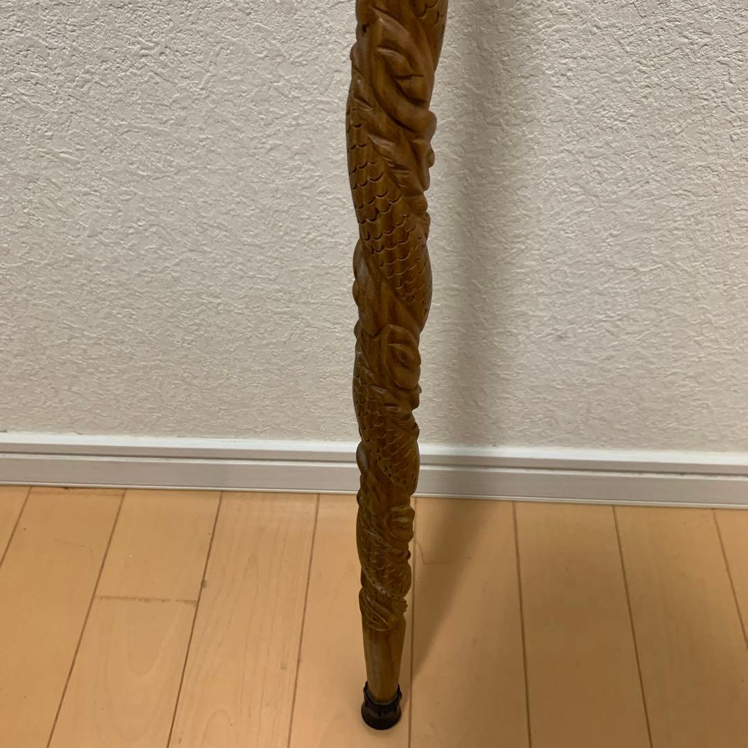 緑檀（りょくだん）手彫り龍（ドラゴン）Ｌ字型１本ステッキ