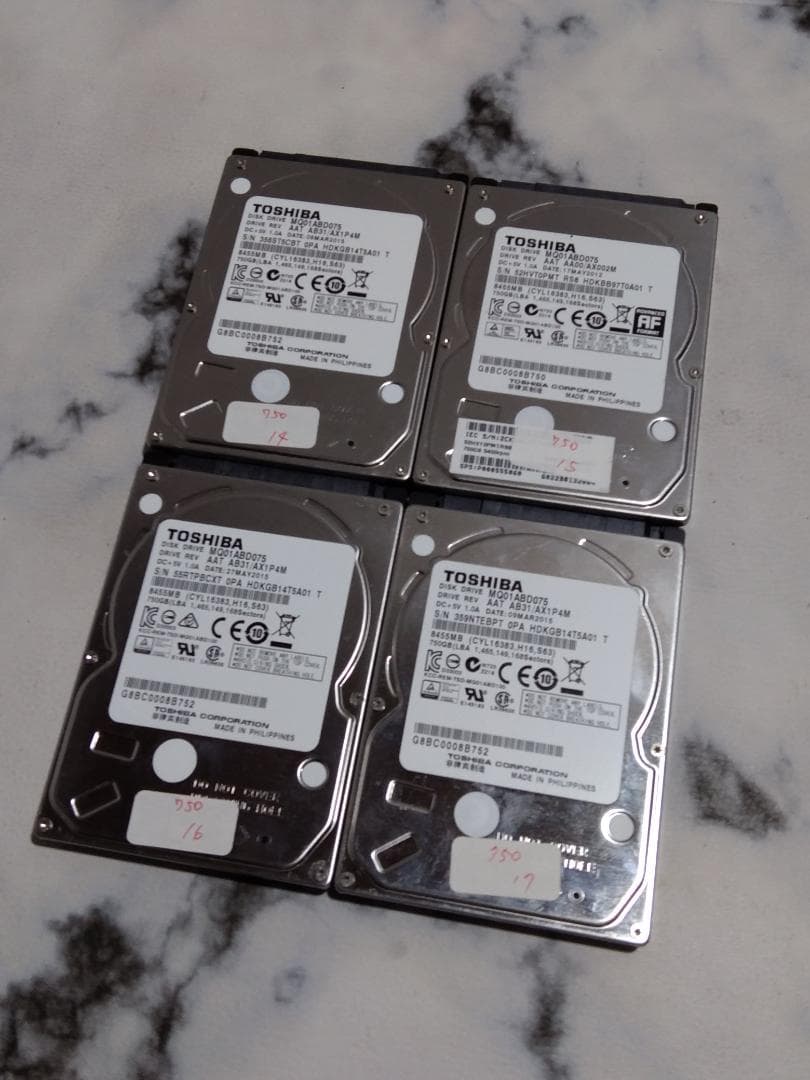 ✦動作正常✦2.5インチHDD 750GB×4 計3TB 東芝750 1417