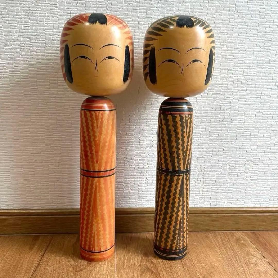 佐藤一夫作　大きい こけし　2体セット　高さ約45cm 遠刈田系
