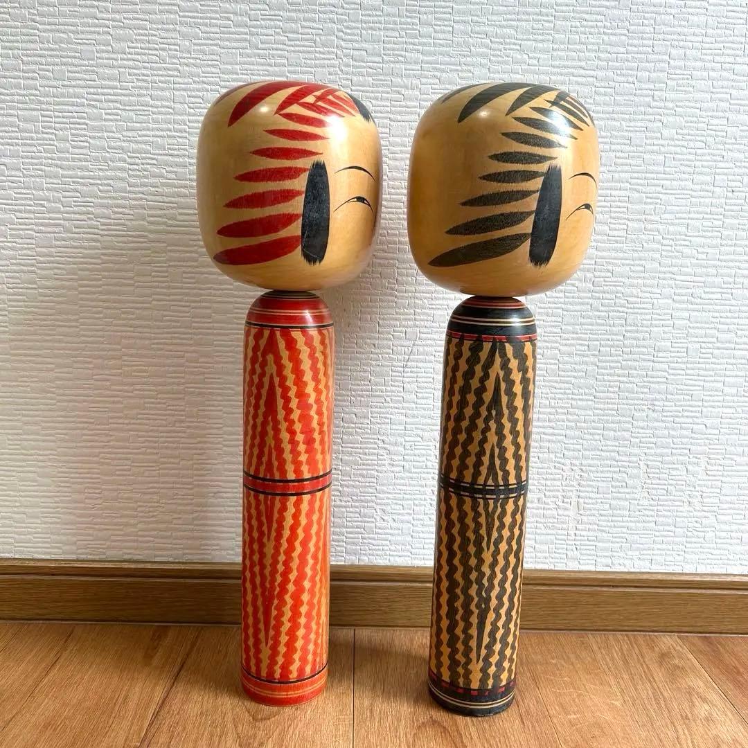 佐藤一夫作　大きい こけし　2体セット　高さ約45cm 遠刈田系