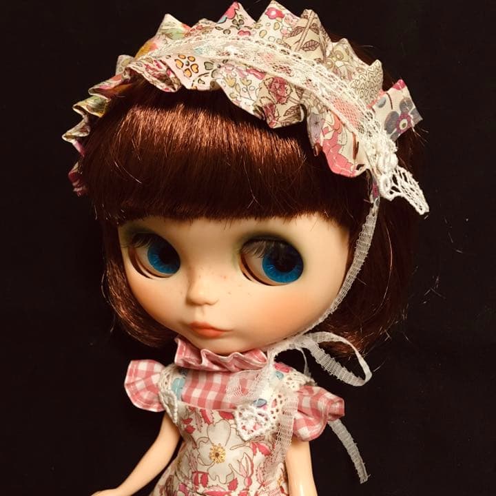 リバティプリーツエプロンワンピースセット　ブルー　リカちゃん　ブライス