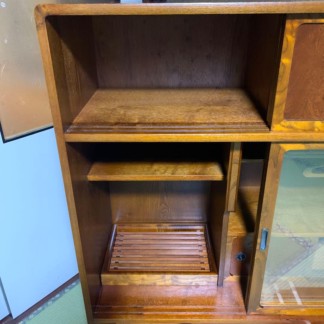 昭和レトロ　茶箪笥 水屋箪笥ガラス戸 和家具 アンティーク 収納棚 たのメル便