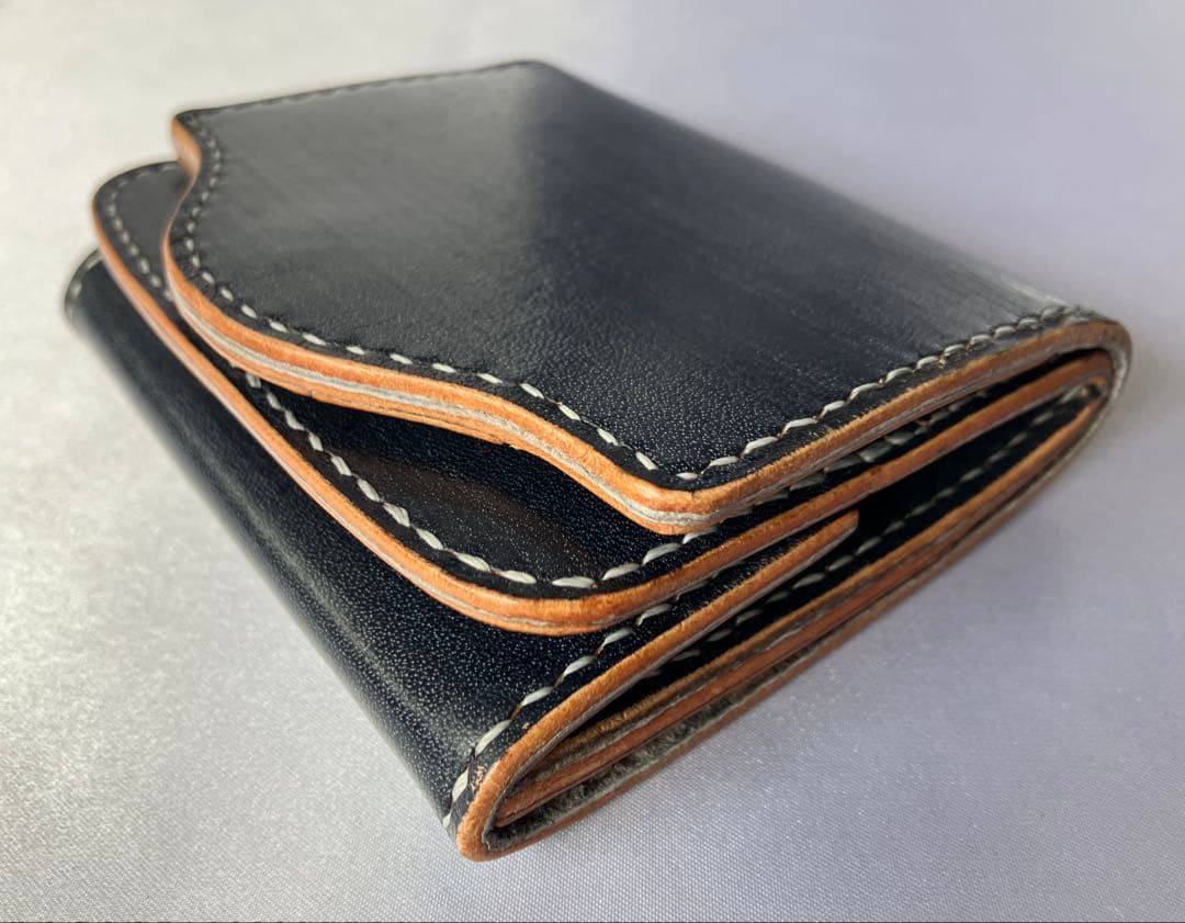 【試作モデル】ブライドルレザー コンパクト財布 ダークネイビー 手縫い